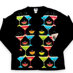 NWOT Vintage martini glass cardigan sweater novelty Berek sequined top